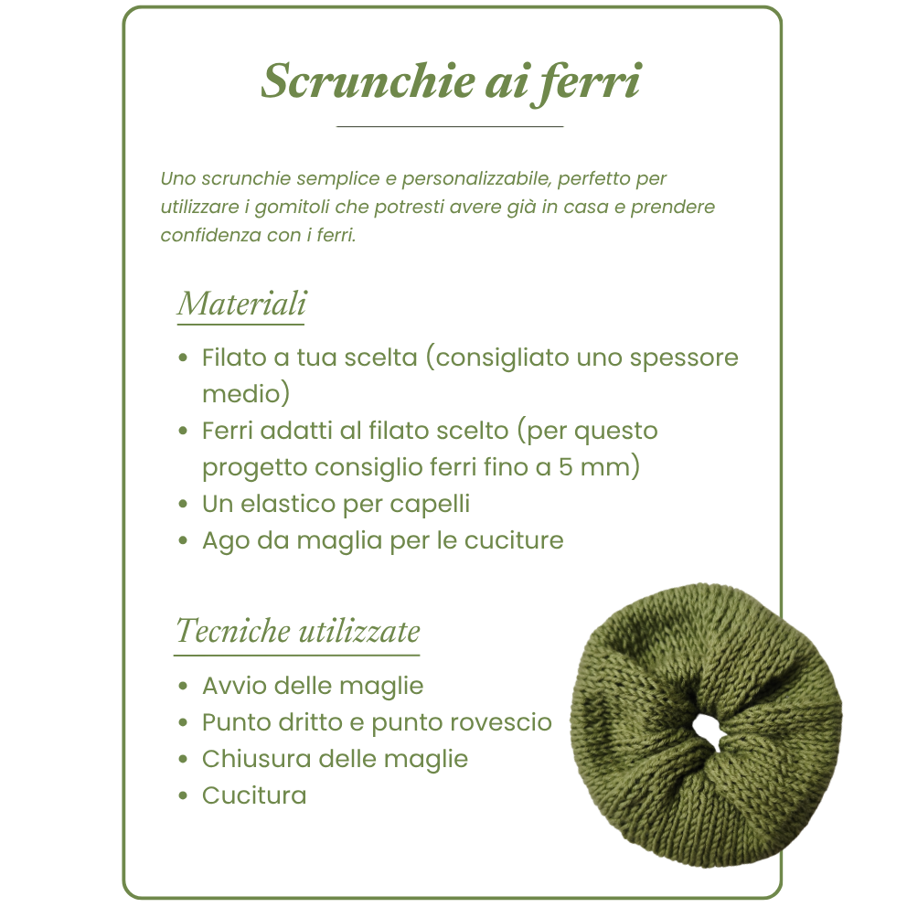 Modello gratuito per realizzare scrunchies ai ferri