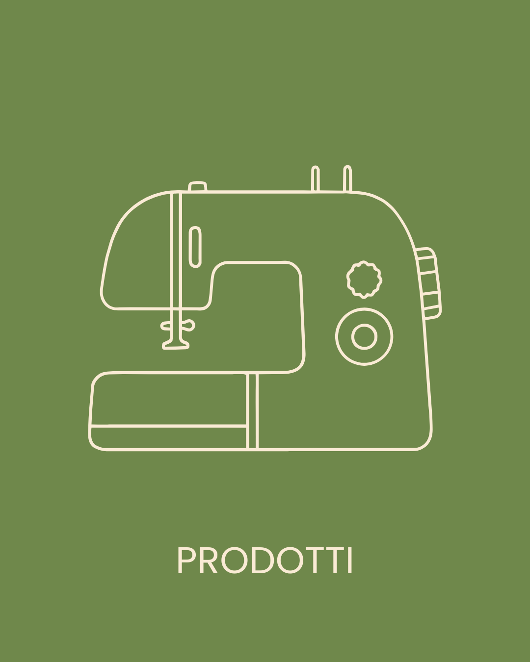 Illustrazione macchina da cucire, sotto scritta "prodotti"