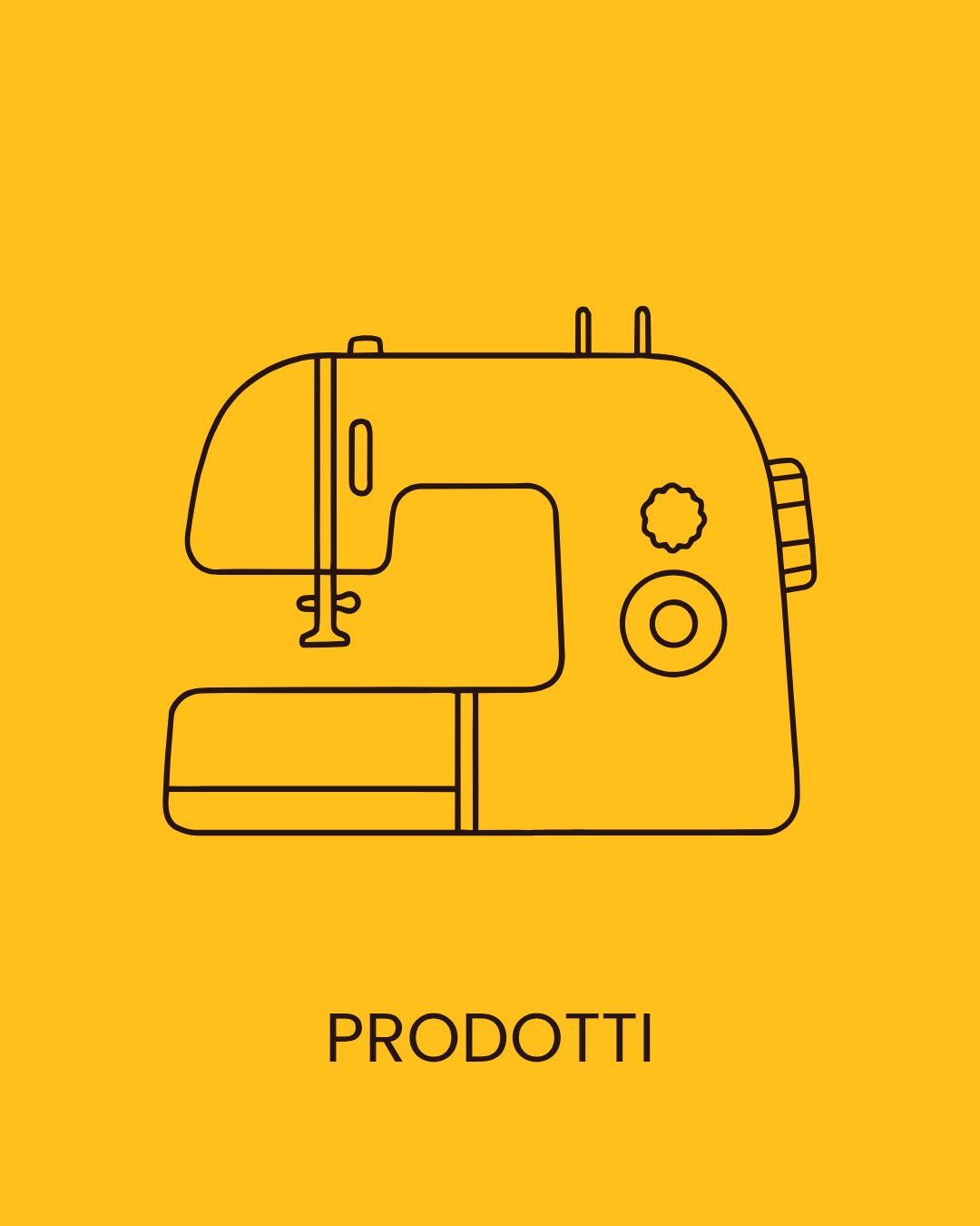 illustrazione di una macchina da cucire con scritta "prodotti"